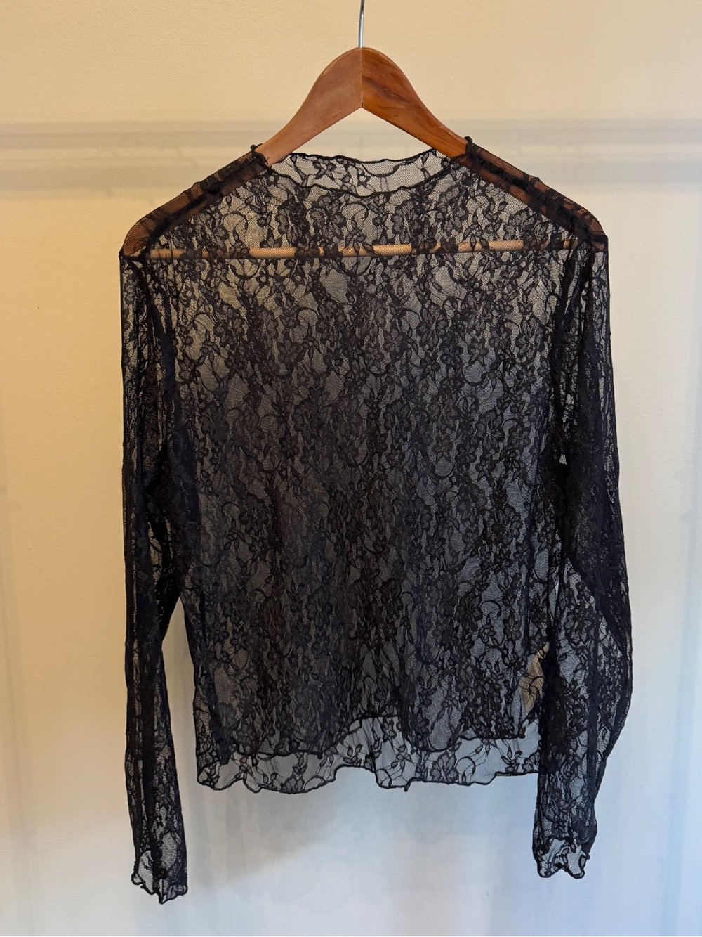 SHEIN Curve Black Sheer Lace Long Sleeve Top | 1XL